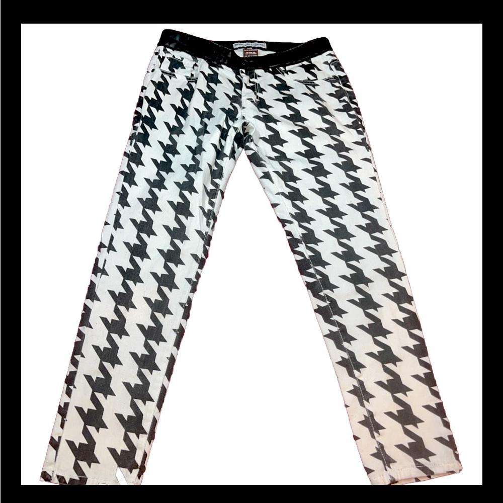 Diamonds and threads Black White Houndstooth JEANS sz 13 Zip Up Pockets EMO PUNK